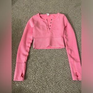 OFFLINE By Aerie Thumbs Up Waffle Henley Cropped T-Shirt